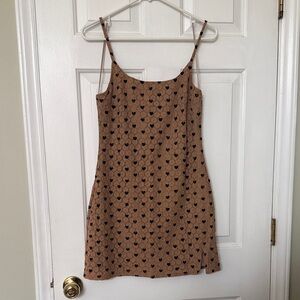 Le Lis The Mindy Spaghetti Strap Tan Heart Print Slip Dress